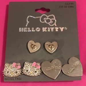 Set of three nickel free Hello Kitty earrings